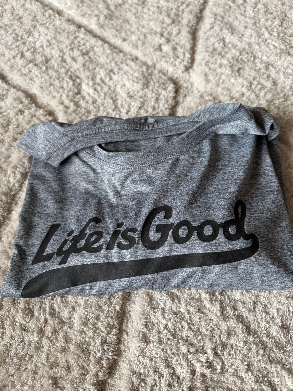 Life Is Good Gray athletic long sleeve Tee with Black Script